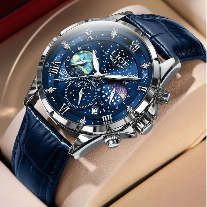 Refined Watch Featuring Moon Phase Indicator