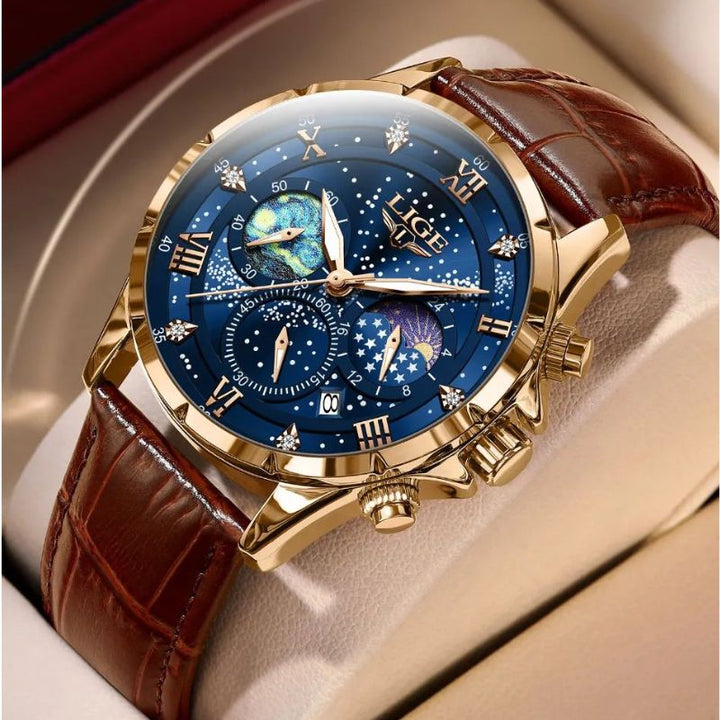 Refined Watch Featuring Moon Phase Indicator