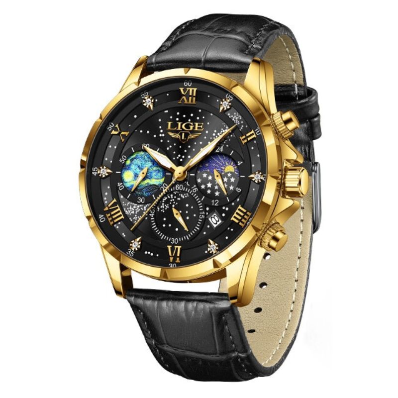 Refined Watch Featuring Moon Phase Indicator