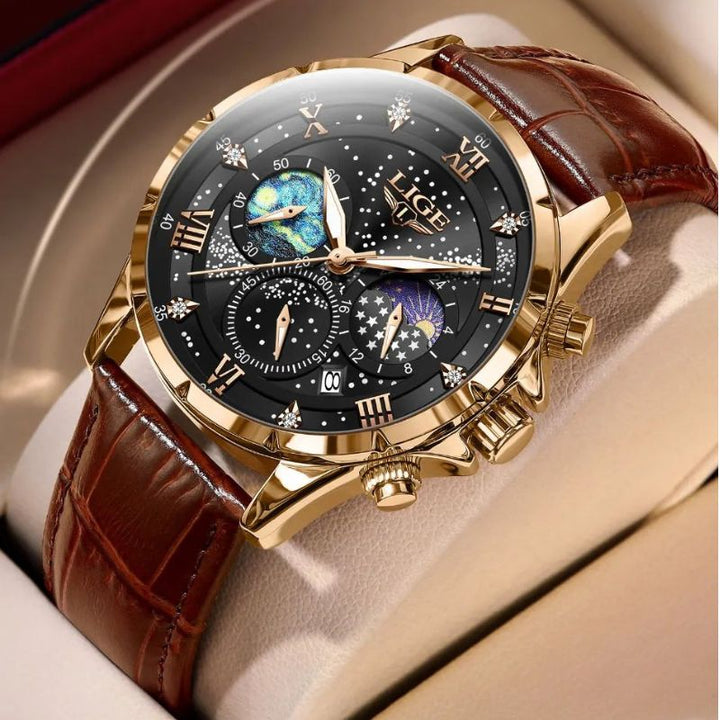 Refined Watch Featuring Moon Phase Indicator