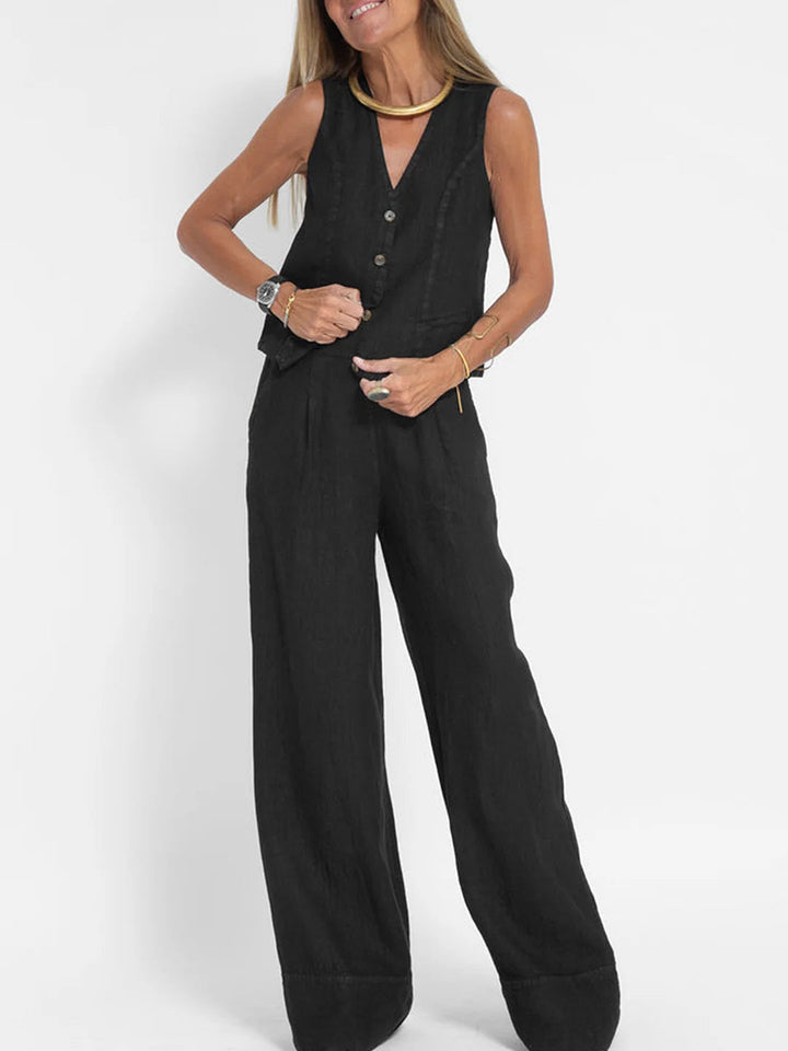 Riley | Buttoned Vest & Wide-Leg Trousers Set