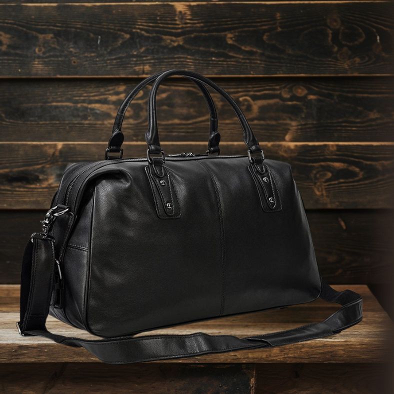 Declan | Black Leather Travel Bag