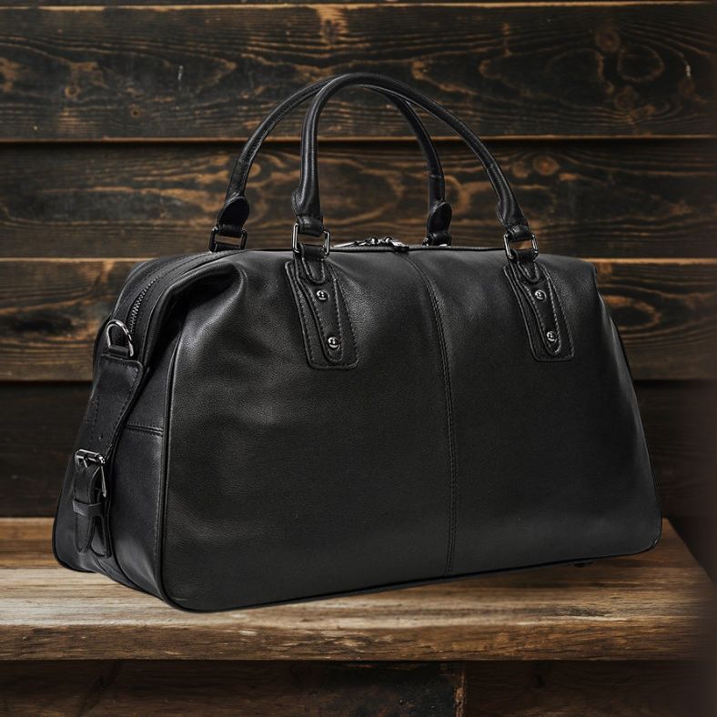 Declan | Black Leather Travel Bag
