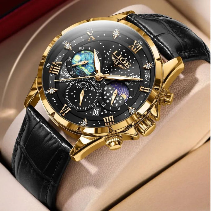 Refined Watch Featuring Moon Phase Indicator