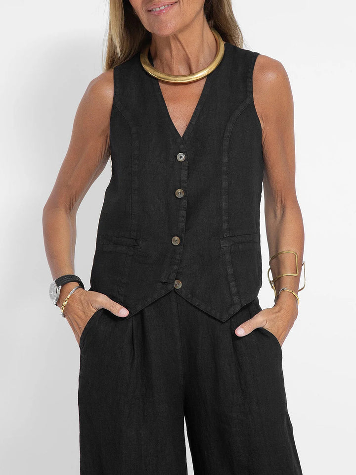 Riley | Buttoned Vest & Wide-Leg Trousers Set