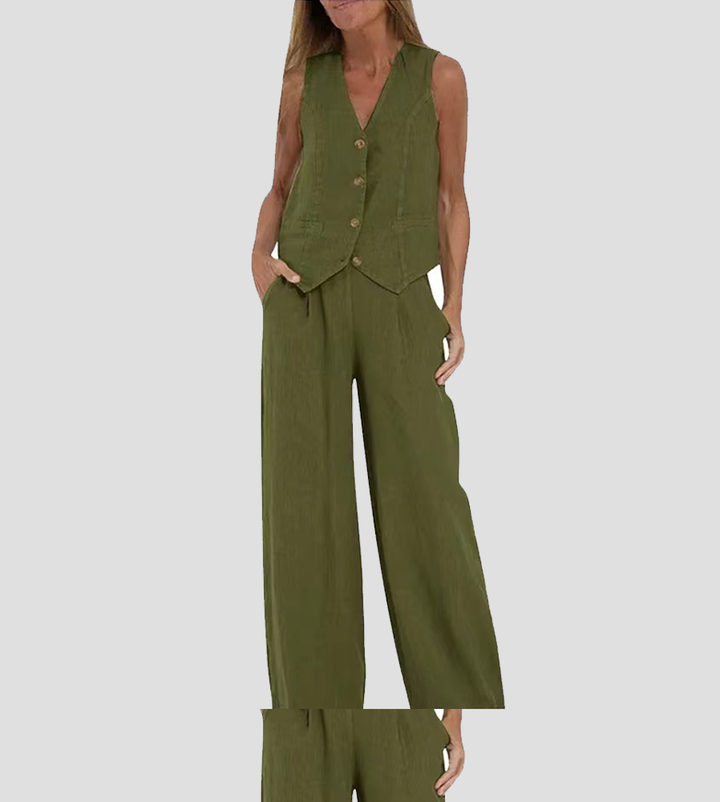 Riley | Buttoned Vest & Wide-Leg Trousers Set