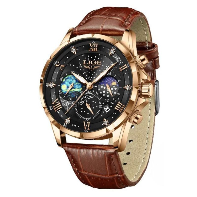 Refined Watch Featuring Moon Phase Indicator