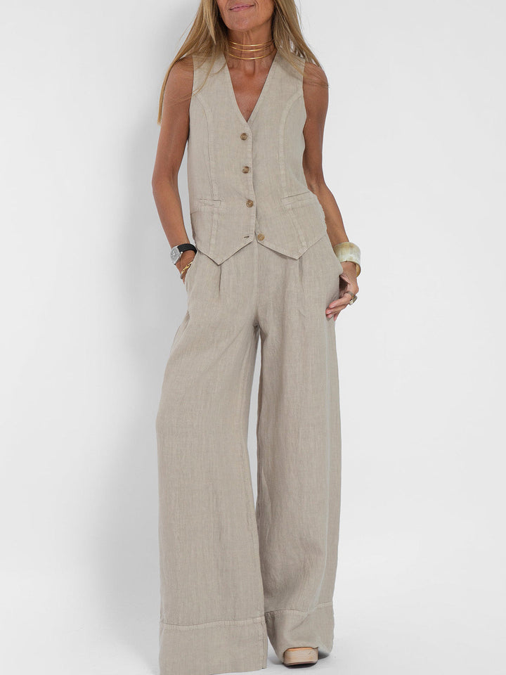 Riley | Buttoned Vest & Wide-Leg Trousers Set
