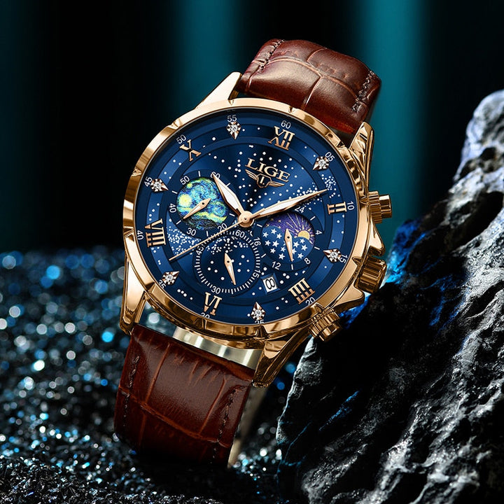 Refined Watch Featuring Moon Phase Indicator