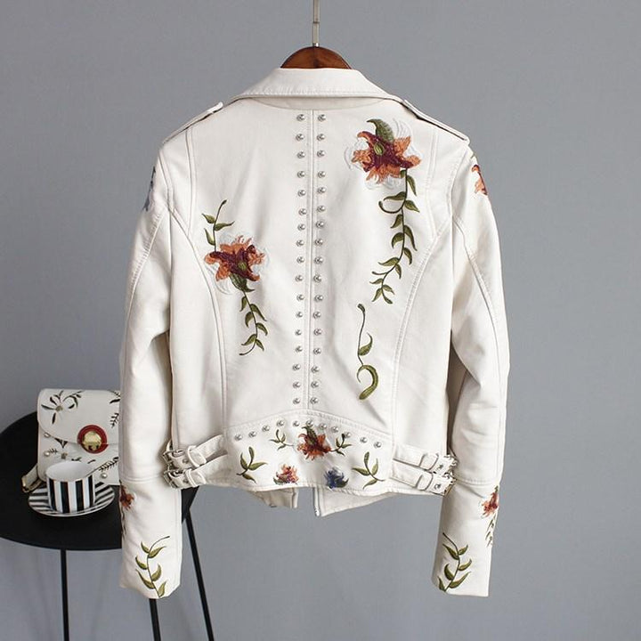 Victoria | Women's Leather Jacket With Floral Accents