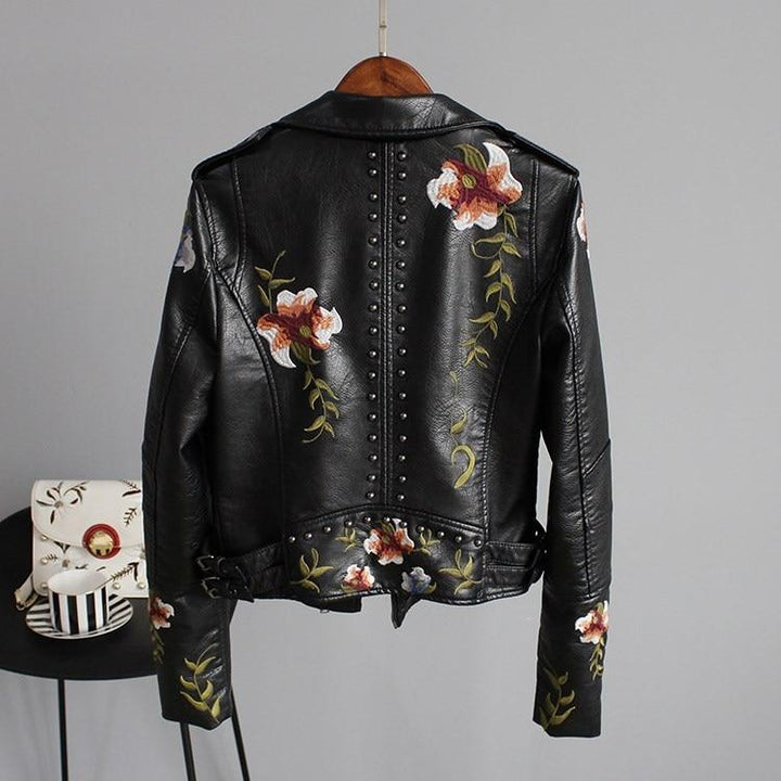 Victoria | Women's Leather Jacket With Floral Accents