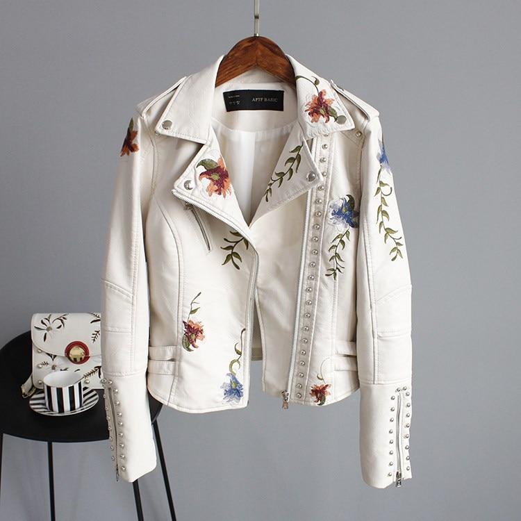Victoria | Women's Leather Jacket With Floral Accents