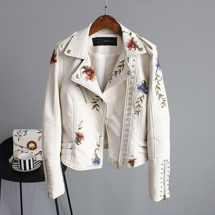 Victoria | Women's Leather Jacket With Floral Accents