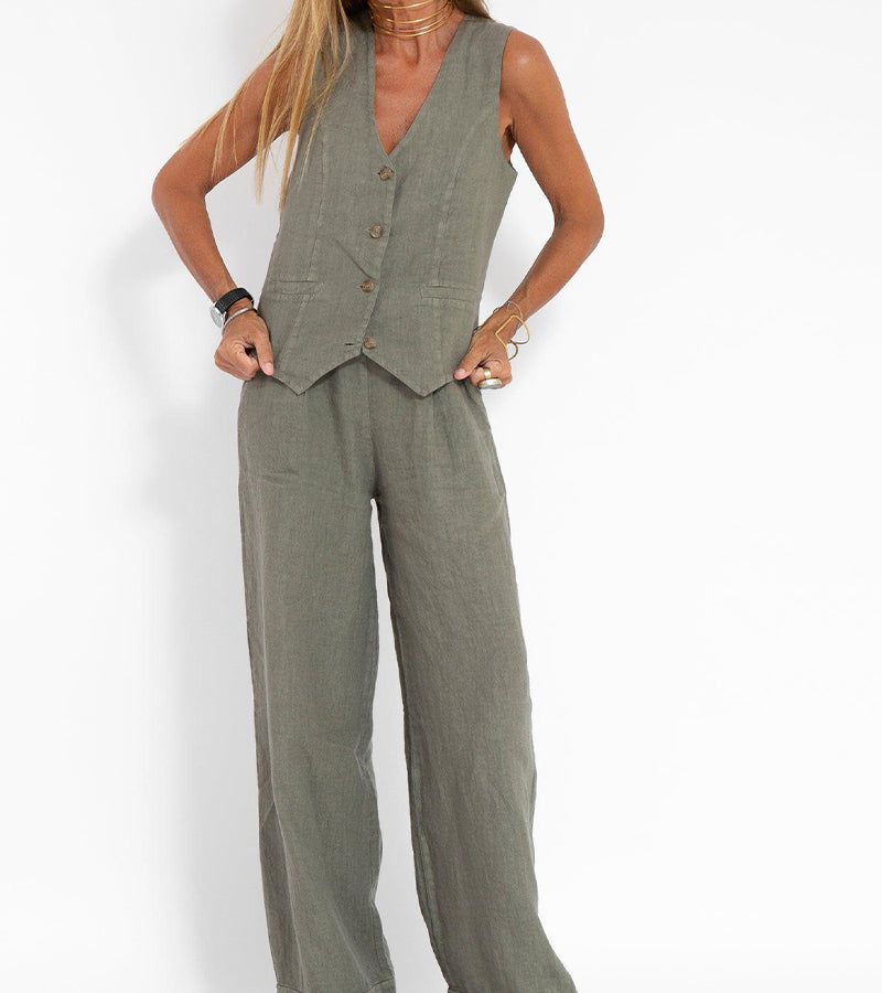 Riley | Buttoned Vest & Wide-Leg Trousers Set