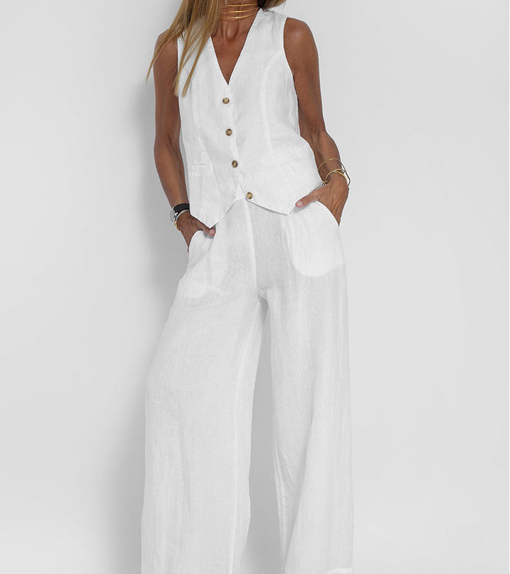 Riley | Buttoned Vest & Wide-Leg Trousers Set