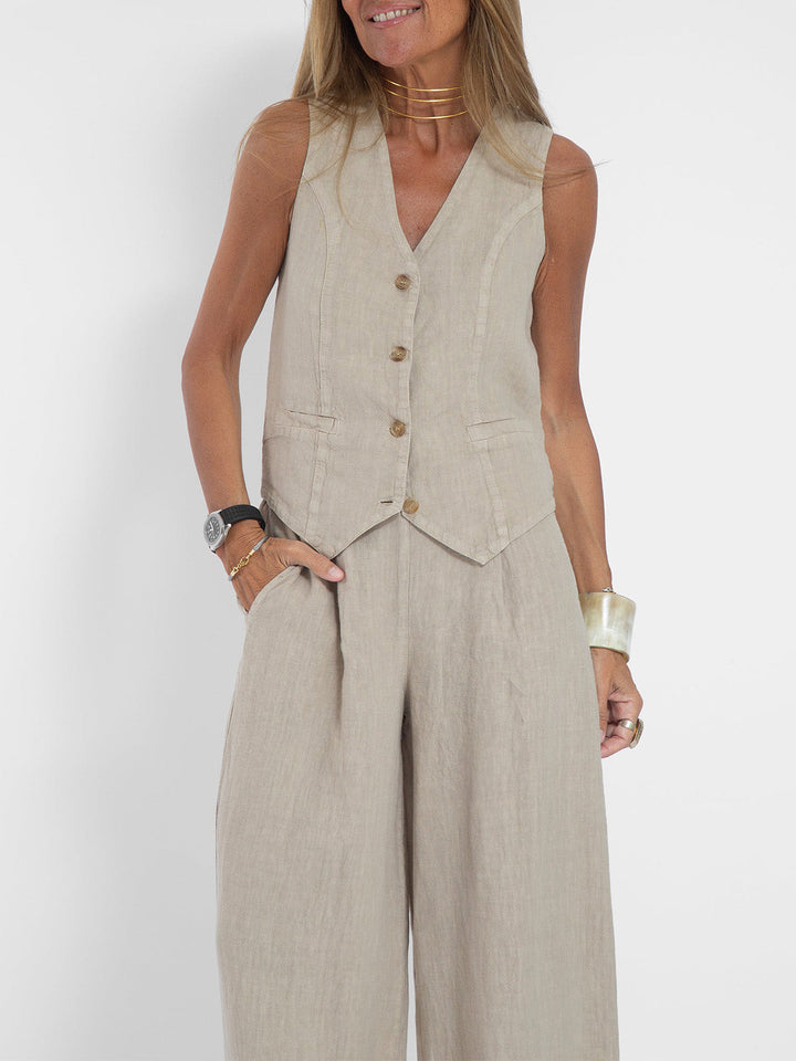 Riley | Buttoned Vest & Wide-Leg Trousers Set