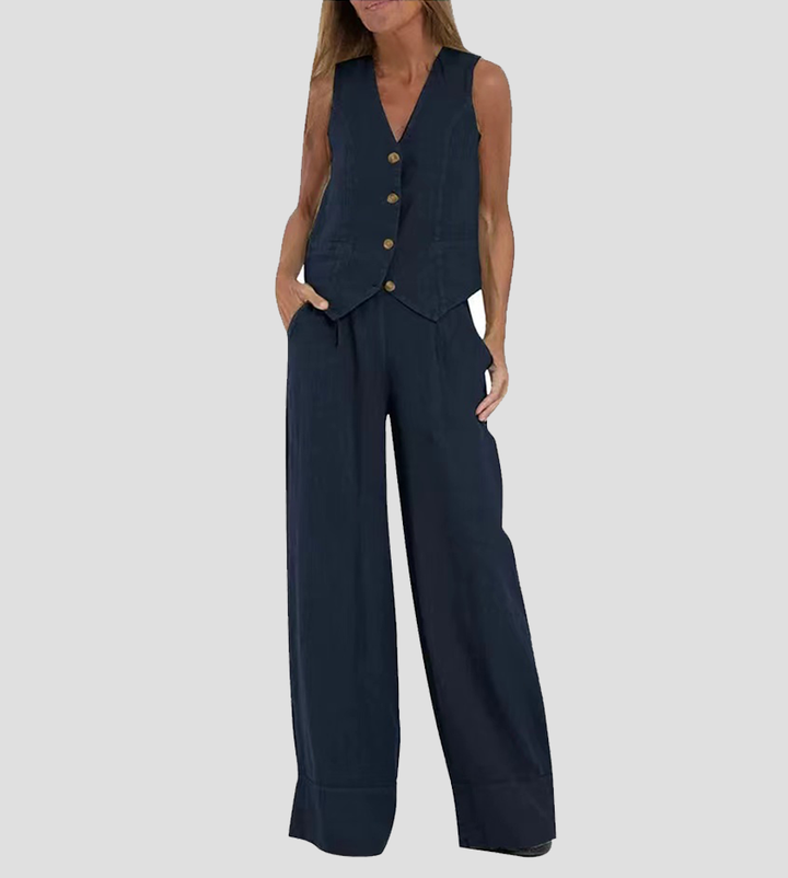 Riley | Buttoned Vest & Wide-Leg Trousers Set