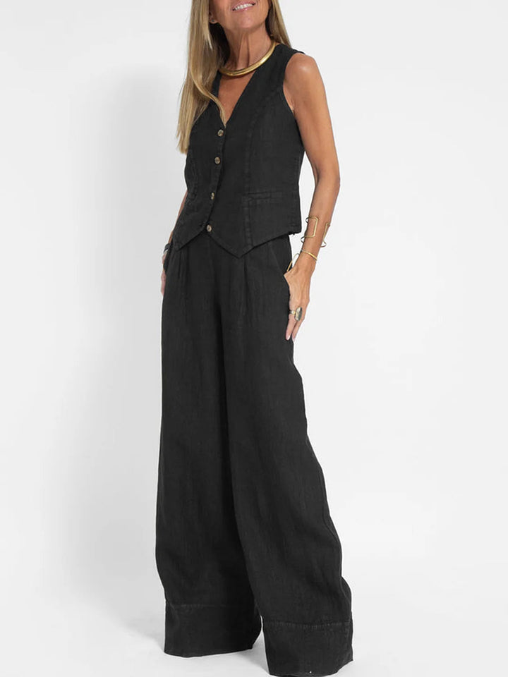 Riley | Buttoned Vest & Wide-Leg Trousers Set