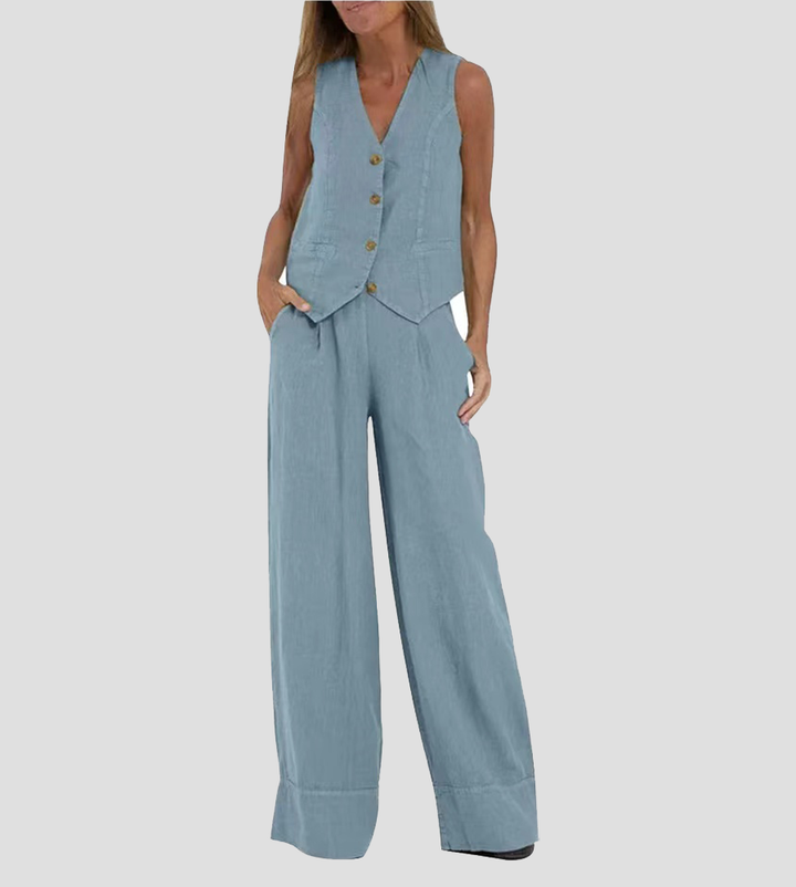 Riley | Buttoned Vest & Wide-Leg Trousers Set