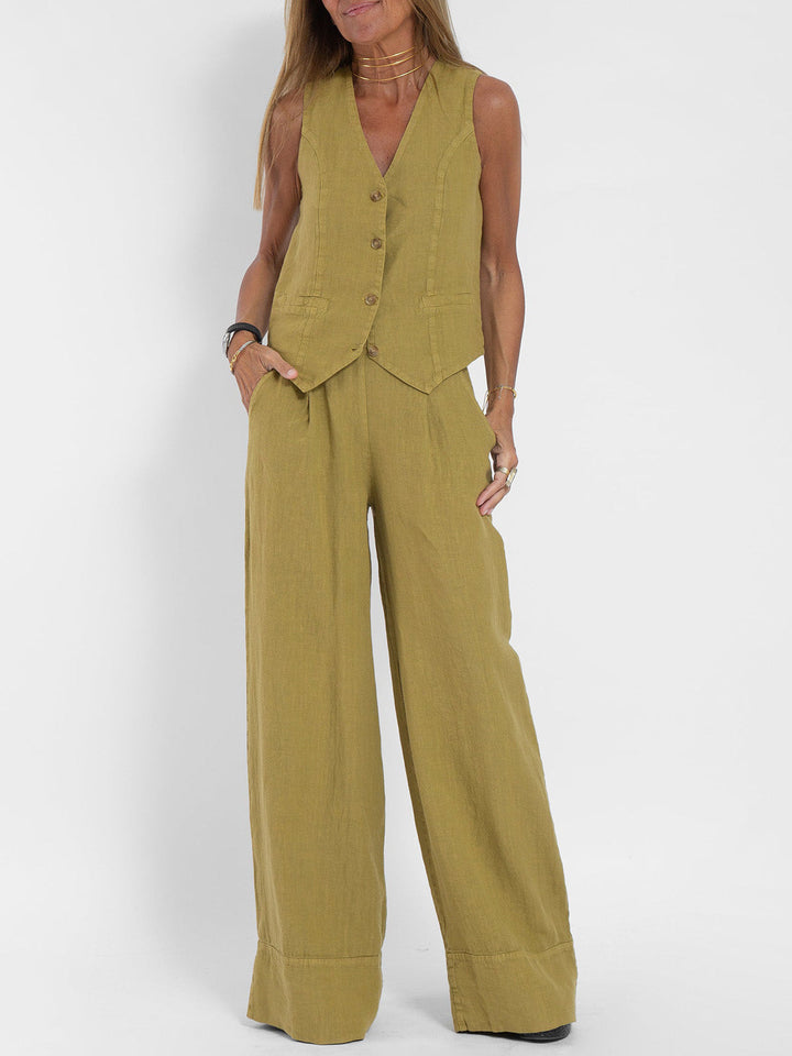 Riley | Buttoned Vest & Wide-Leg Trousers Set