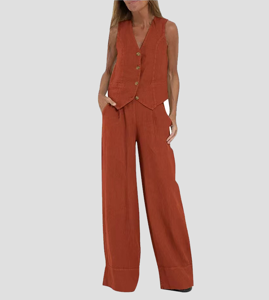Riley | Buttoned Vest & Wide-Leg Trousers Set