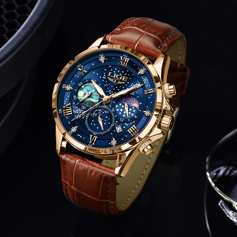 Refined Watch Featuring Moon Phase Indicator