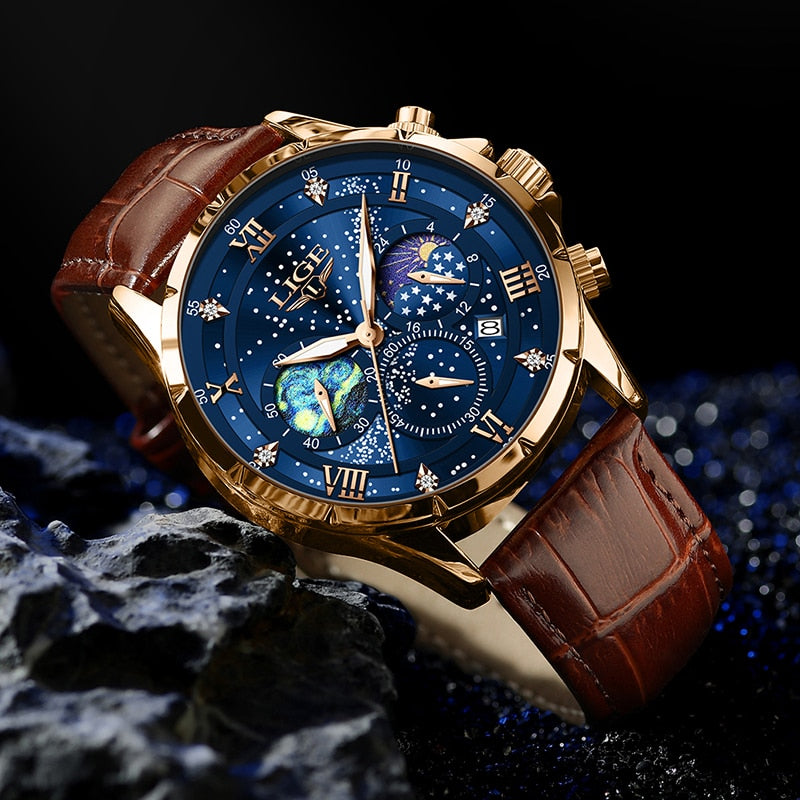 Refined Watch Featuring Moon Phase Indicator