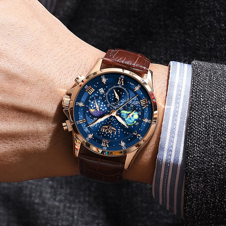 Refined Watch Featuring Moon Phase Indicator